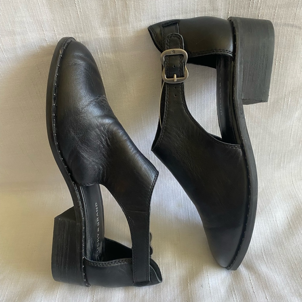 Lucky brand black genuine leather black ankle strap boots